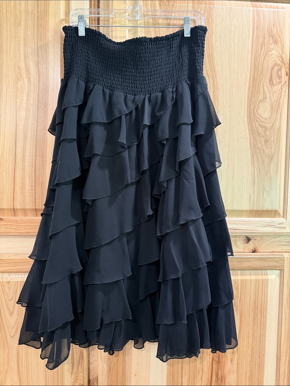 MSK Black Layered Ruffle Midi Skirt